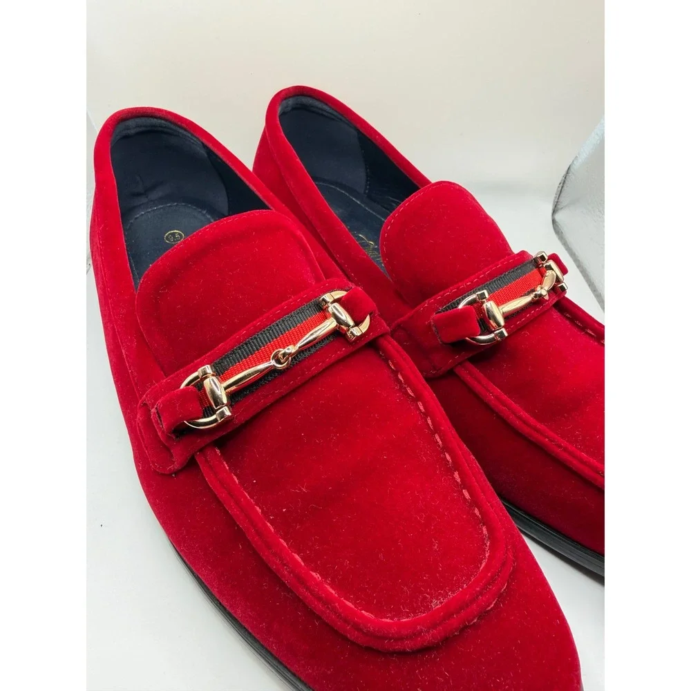 Metro Charm Mens Red Velvet Horsebit‎ Loafers Dress Shoes Size 9.5 MC-THOR-05